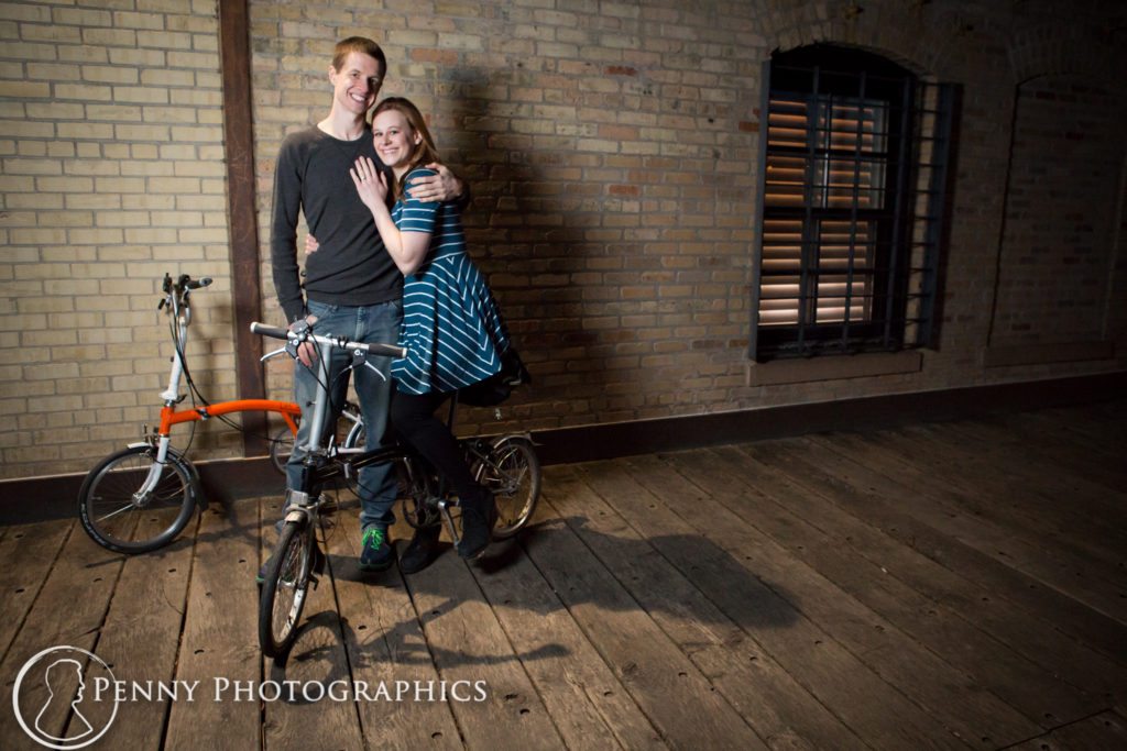 Bicycle Engagement couple with bikes on hardwood
