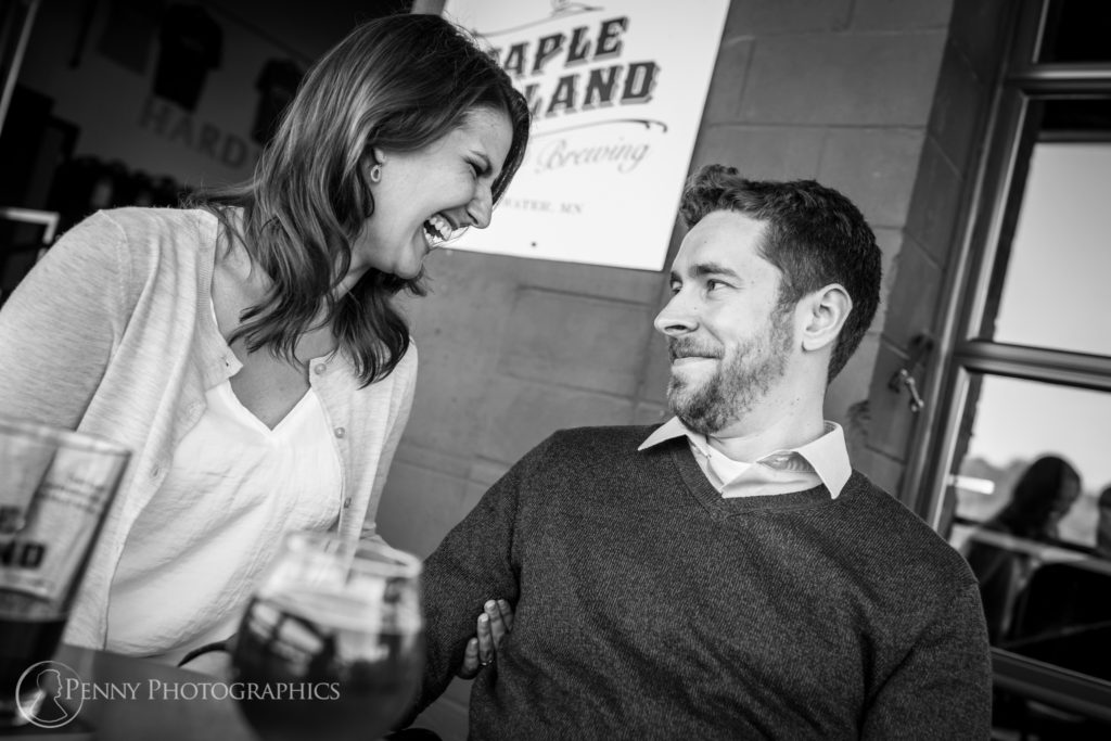 Sara and Joel maple island brewery engagement