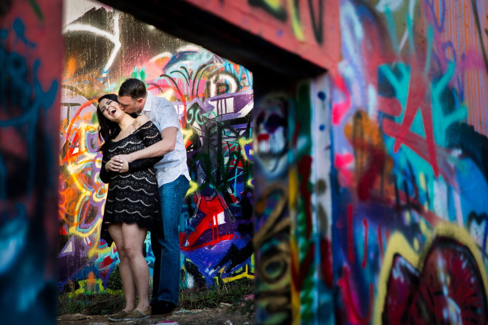 Austin Graffiti Park Engagement kisses