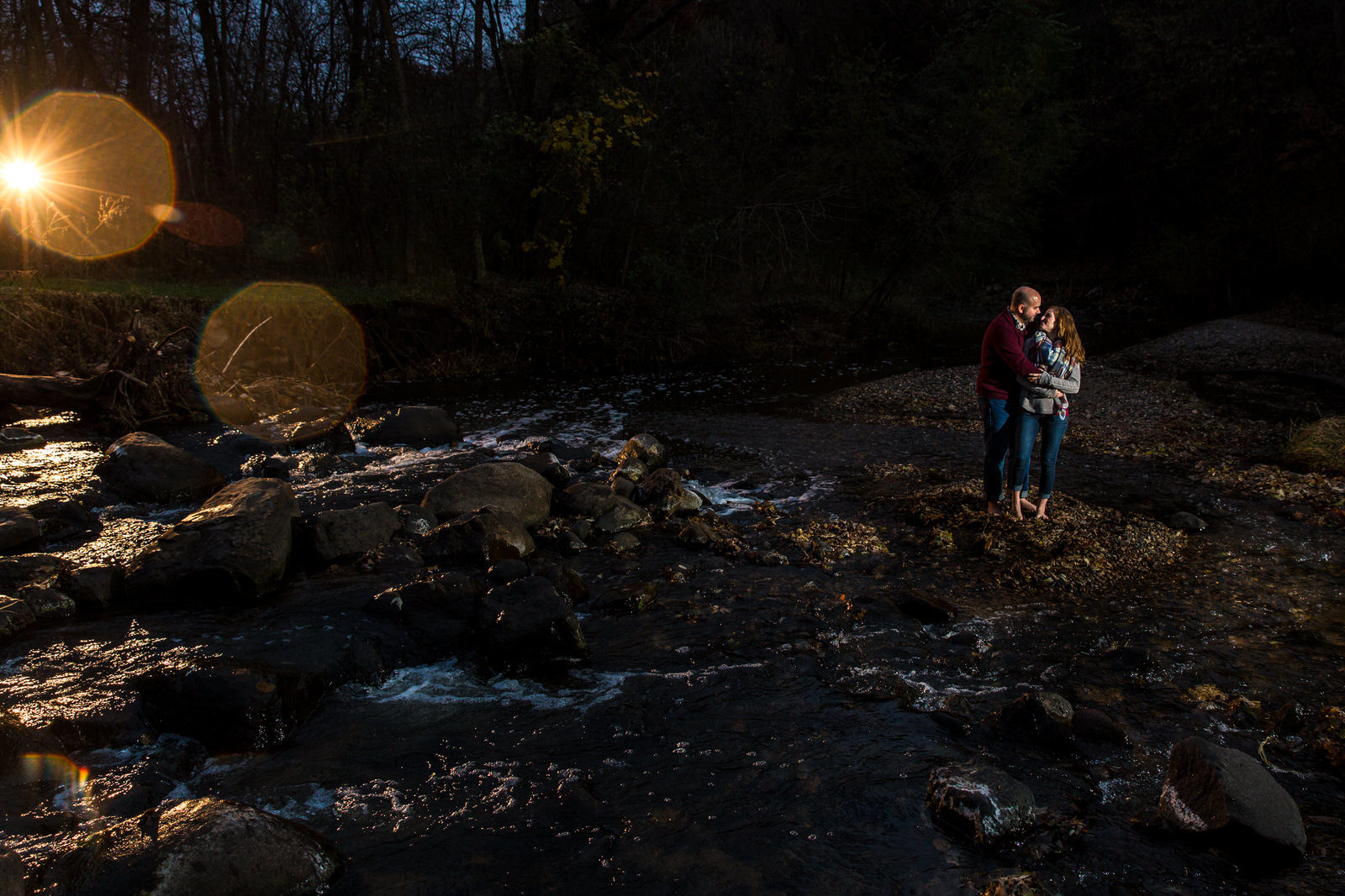 Wildwood Park Engagement Session evening the creek