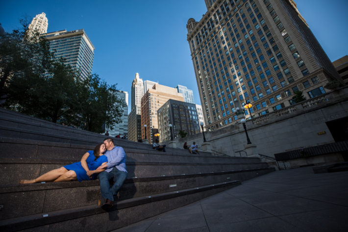 Chicago on the Lake Engagement stair step couple portrait