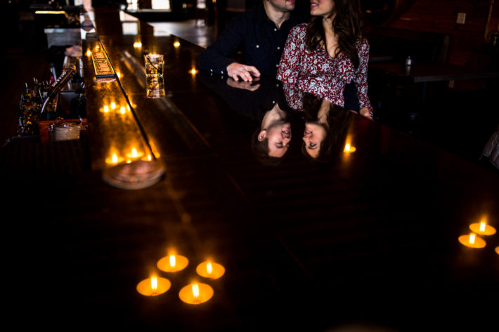 Stillwater Engagement Session candlelight bar couple portrait