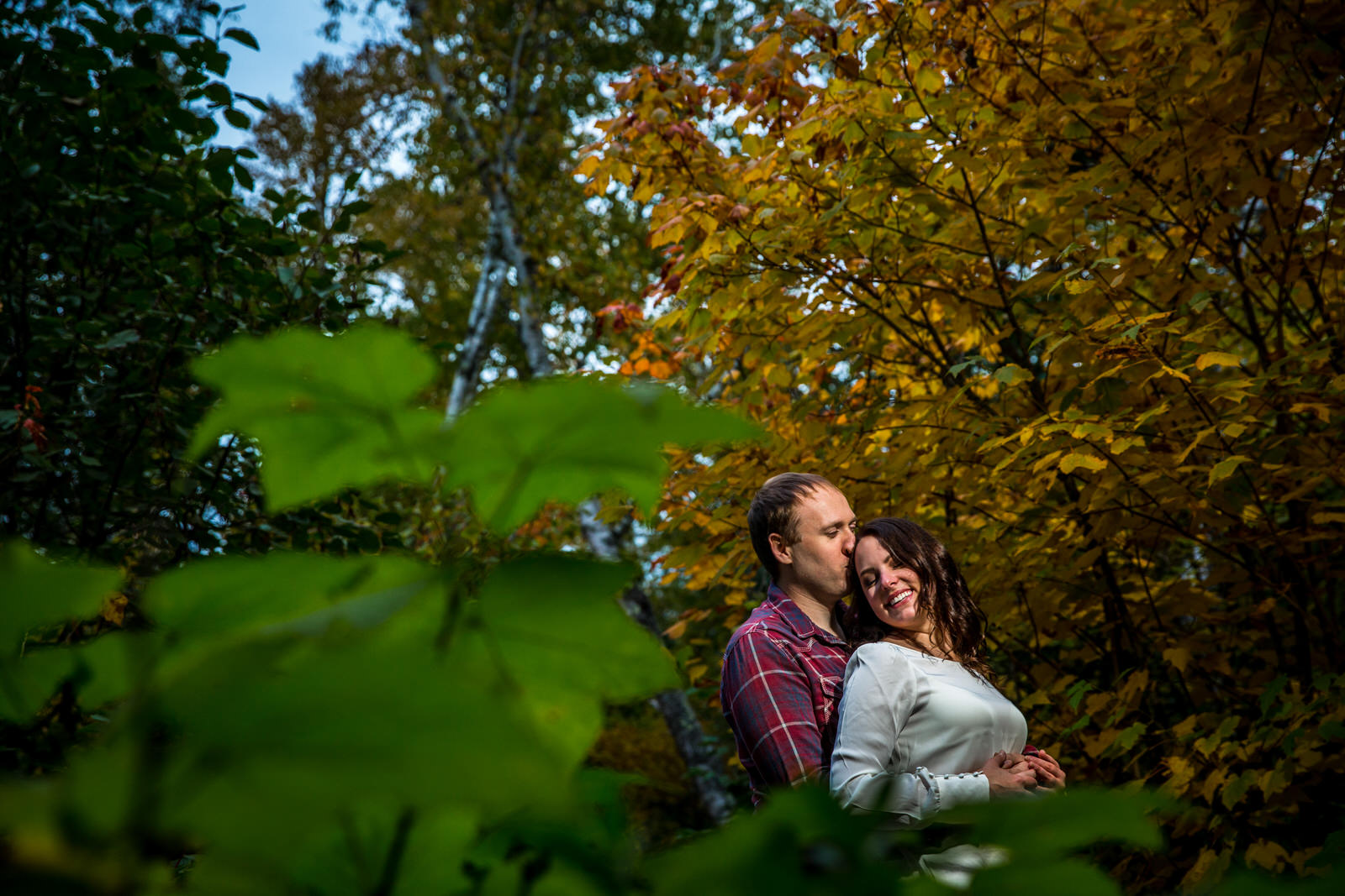 Gooseberry Falls Engagement Session couple portrait with fall colors