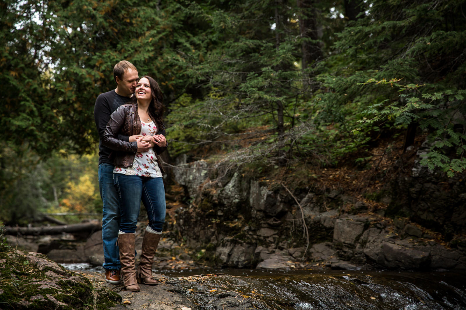 Gooseberry Falls Engagement Session couple embracing in nature