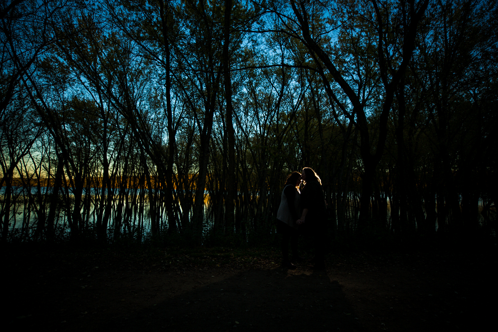 Park Engagement Session sunset portrait by the lake