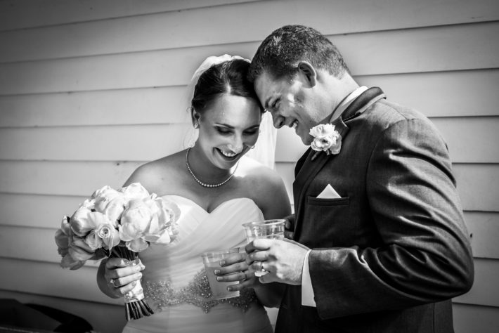 BLACK AND WHITE COUPLE WITH CUPS Allan House Wedding