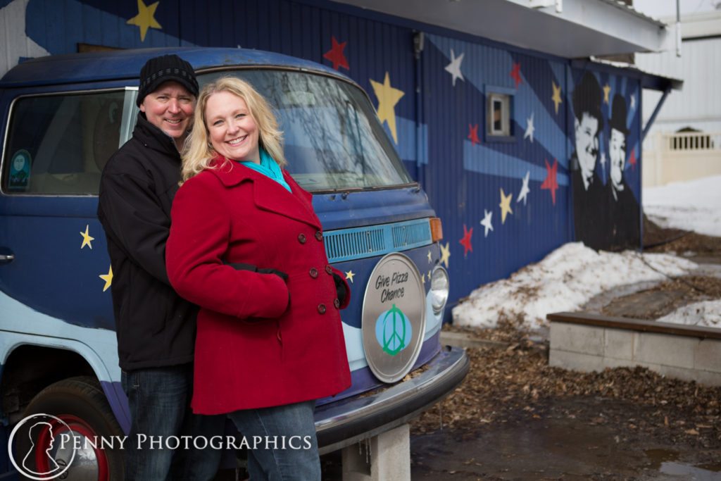 Minnesota State Fair Engagement couple colorful bus portrait