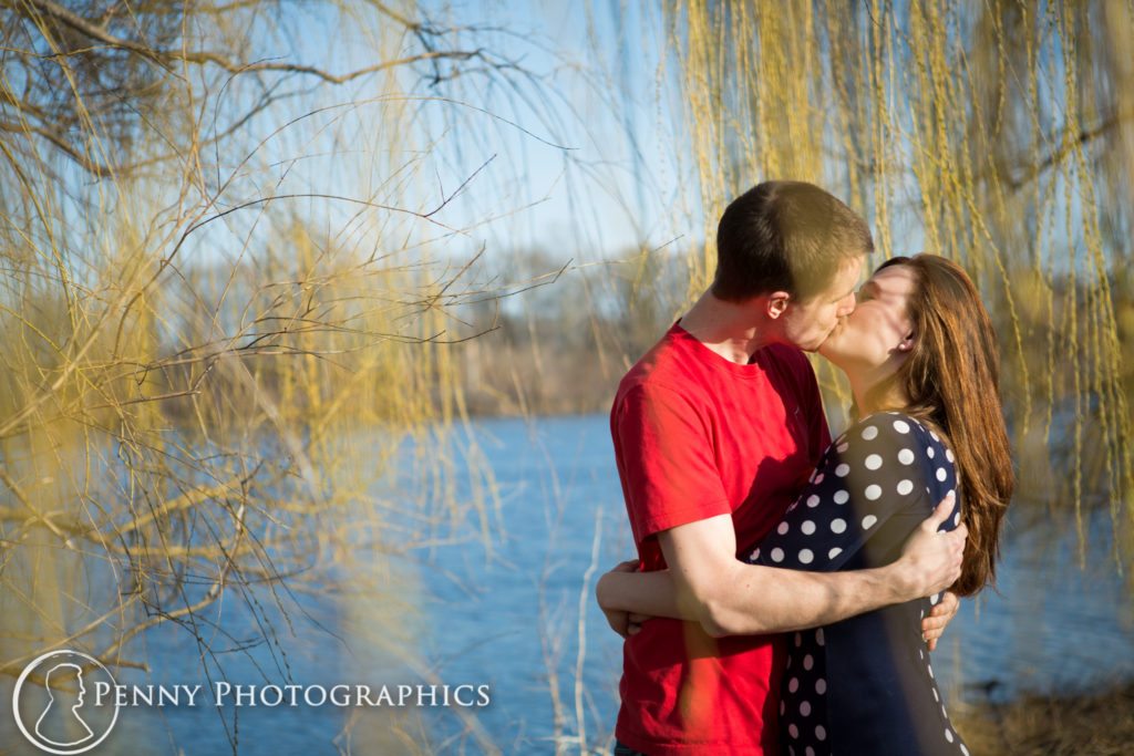 Bicycle Engagement engagement photos under a willow tree
