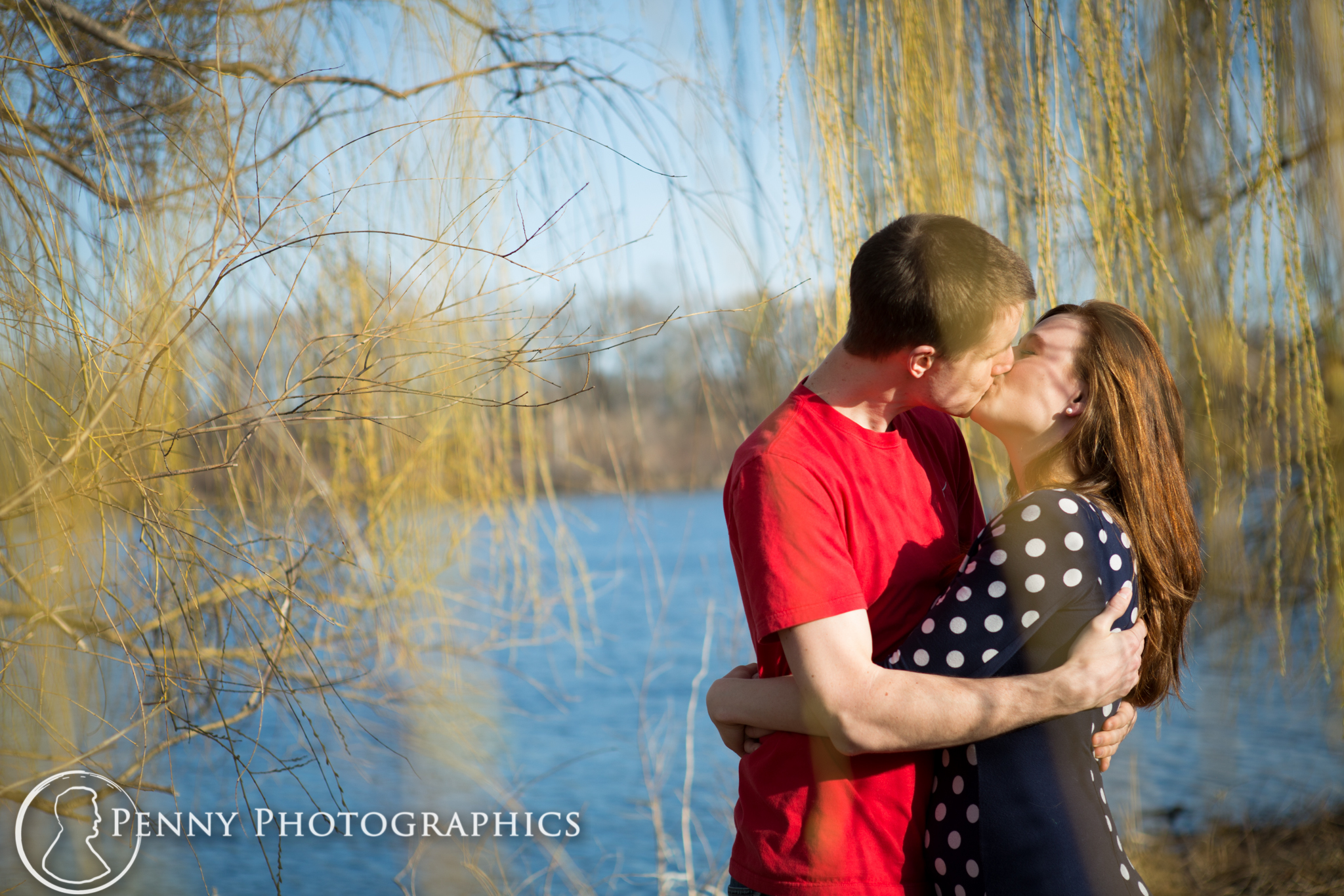 engagement photos under a willow tree MN