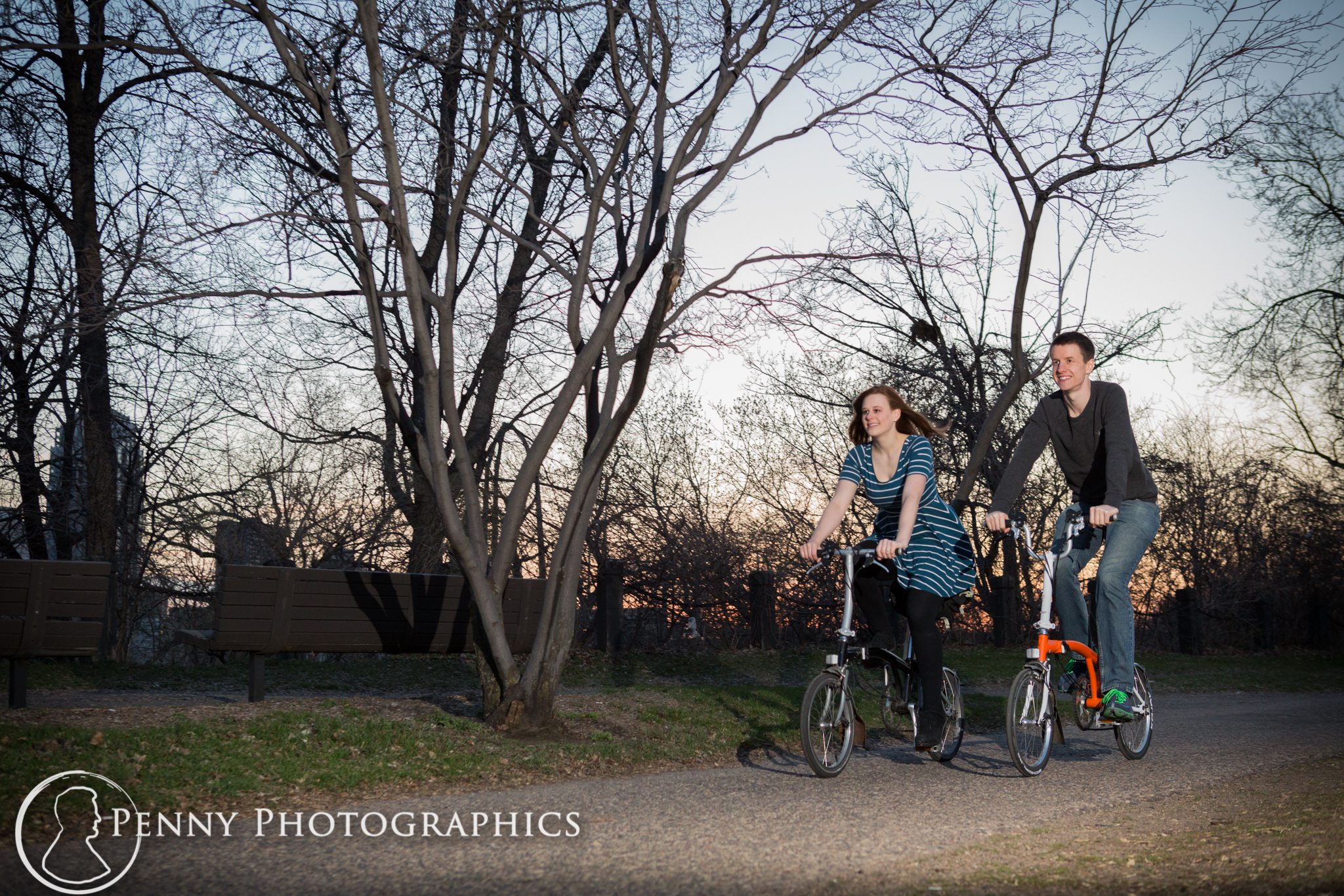 Bicycle Engagement couple on fold up bikes