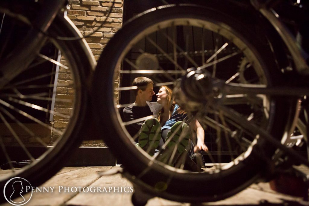 Bicycle Engagement through the bicycle couples portrait