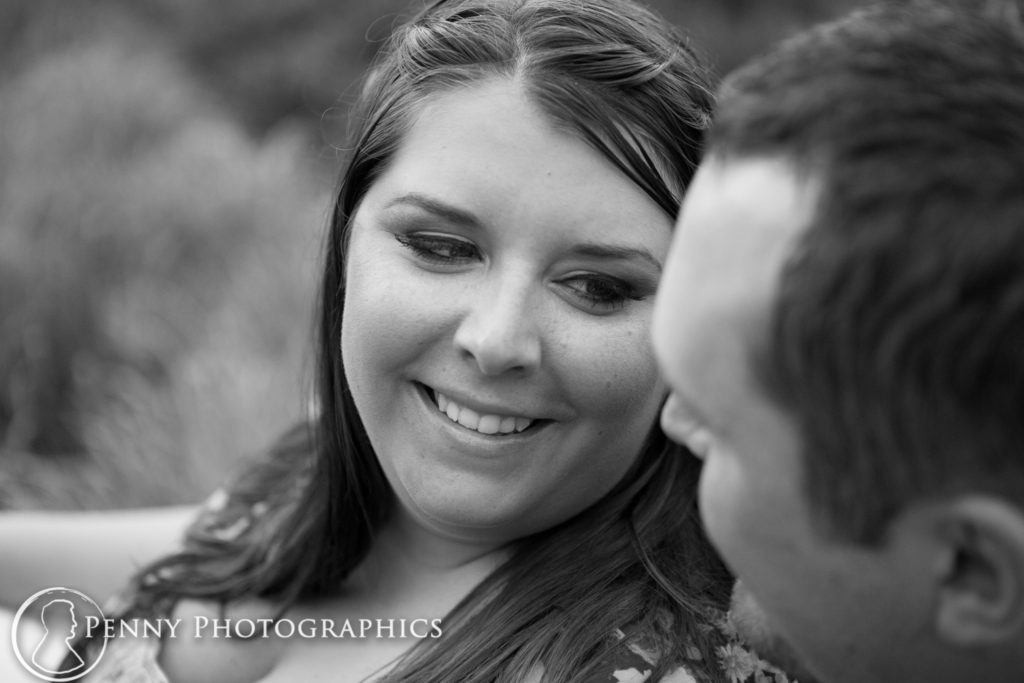 Outdoor Minnehaha Engagement black and white close up