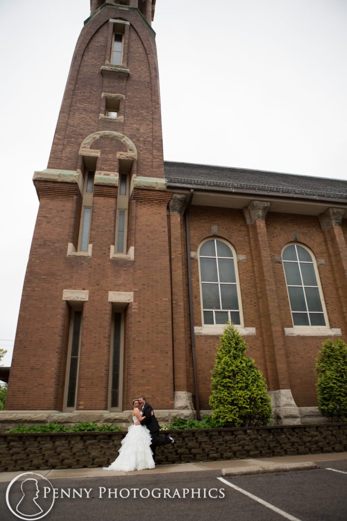 Earle Brown Heritage Wedding couple outside church in Minneapolis