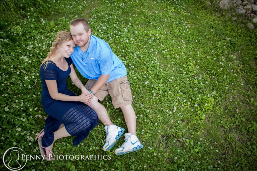Silverwood Park Sunset Engagement outside on the grass