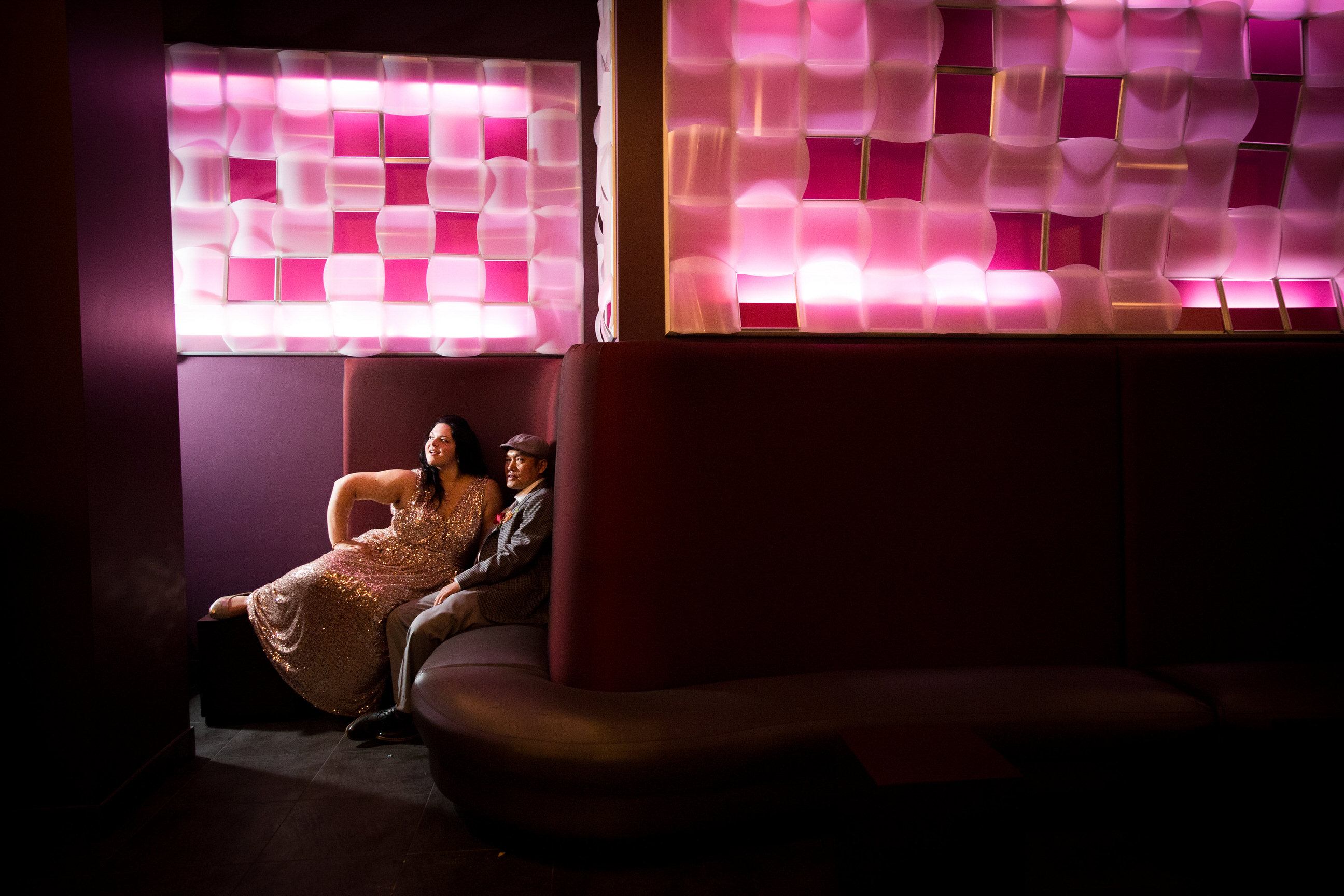 Bride and Groom with pink uplighting