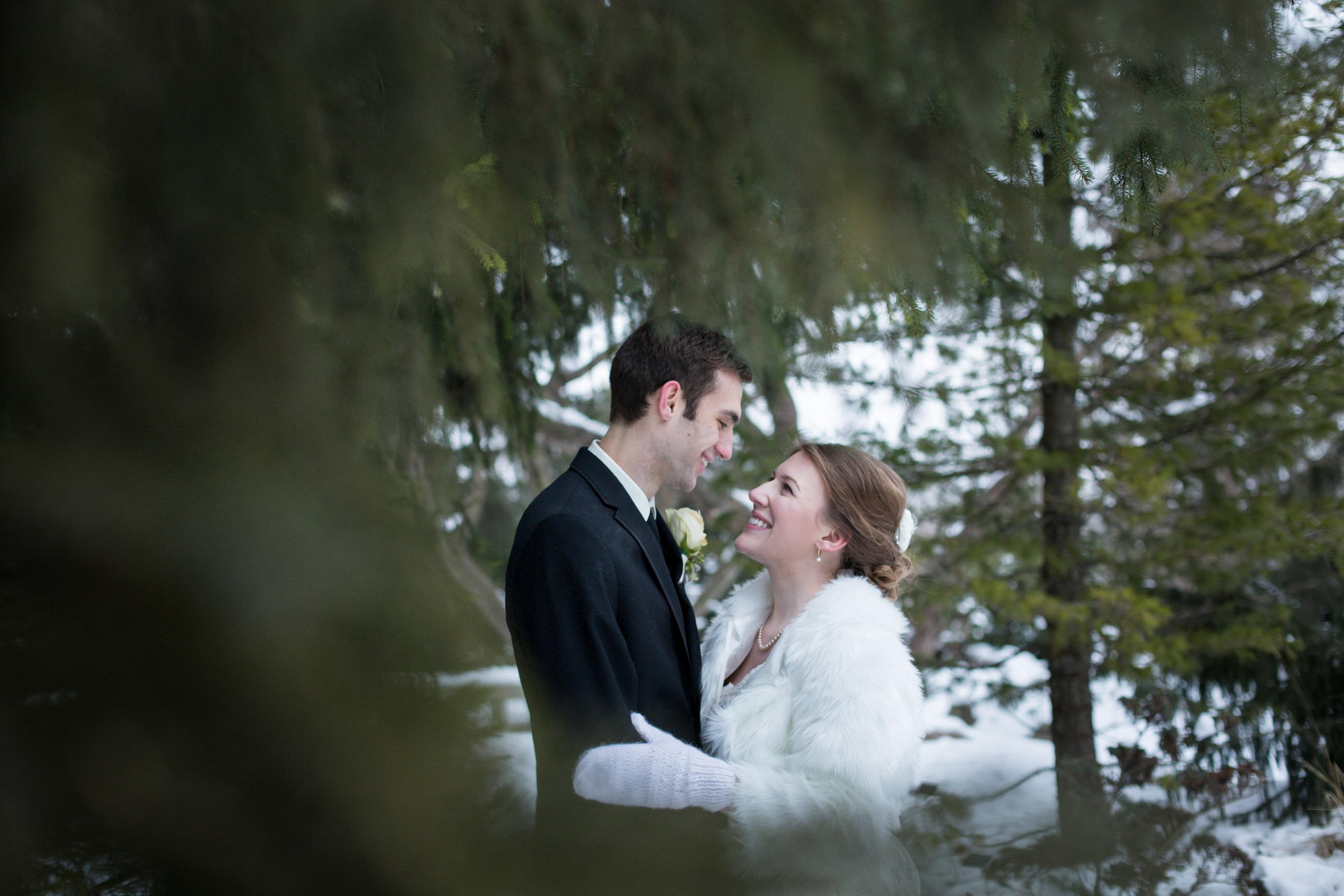Bride and Groom in winter