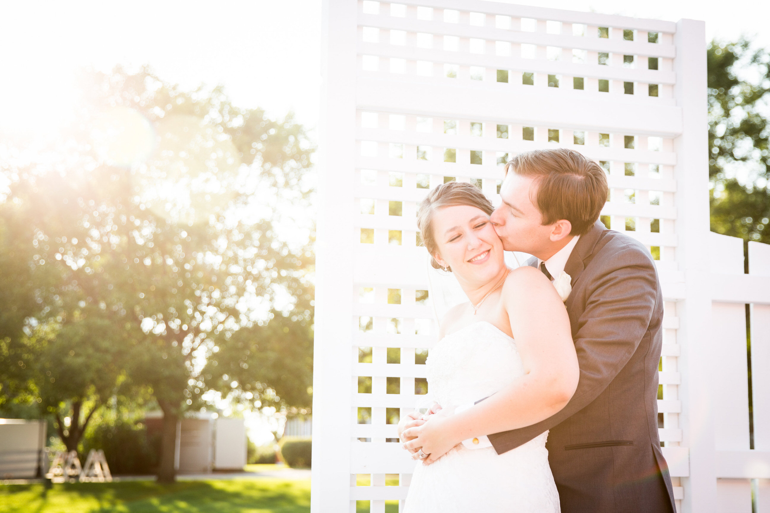 Bride and Groom with sun-flare