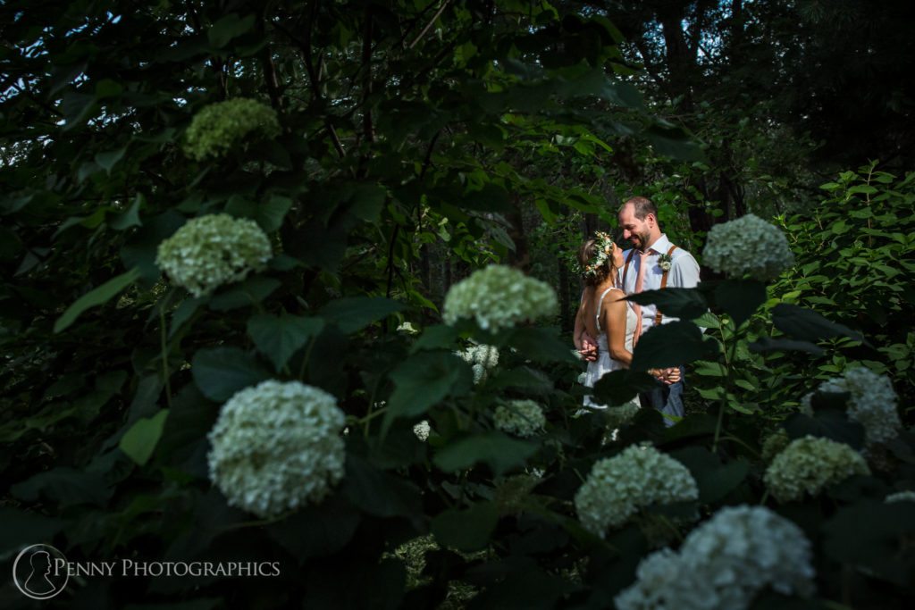 Summer Wedding couple in greenery