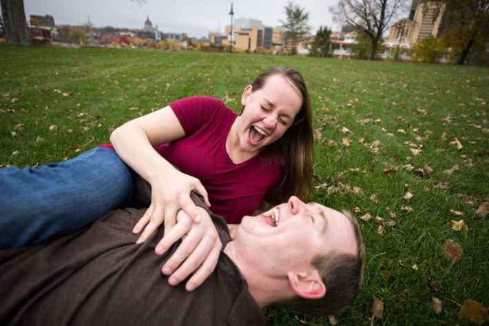 Harriet Island Engagement laughing