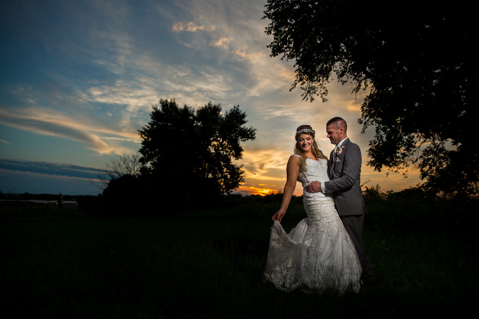 Chankaska Creek Winery Wedding romantic sunset portrait