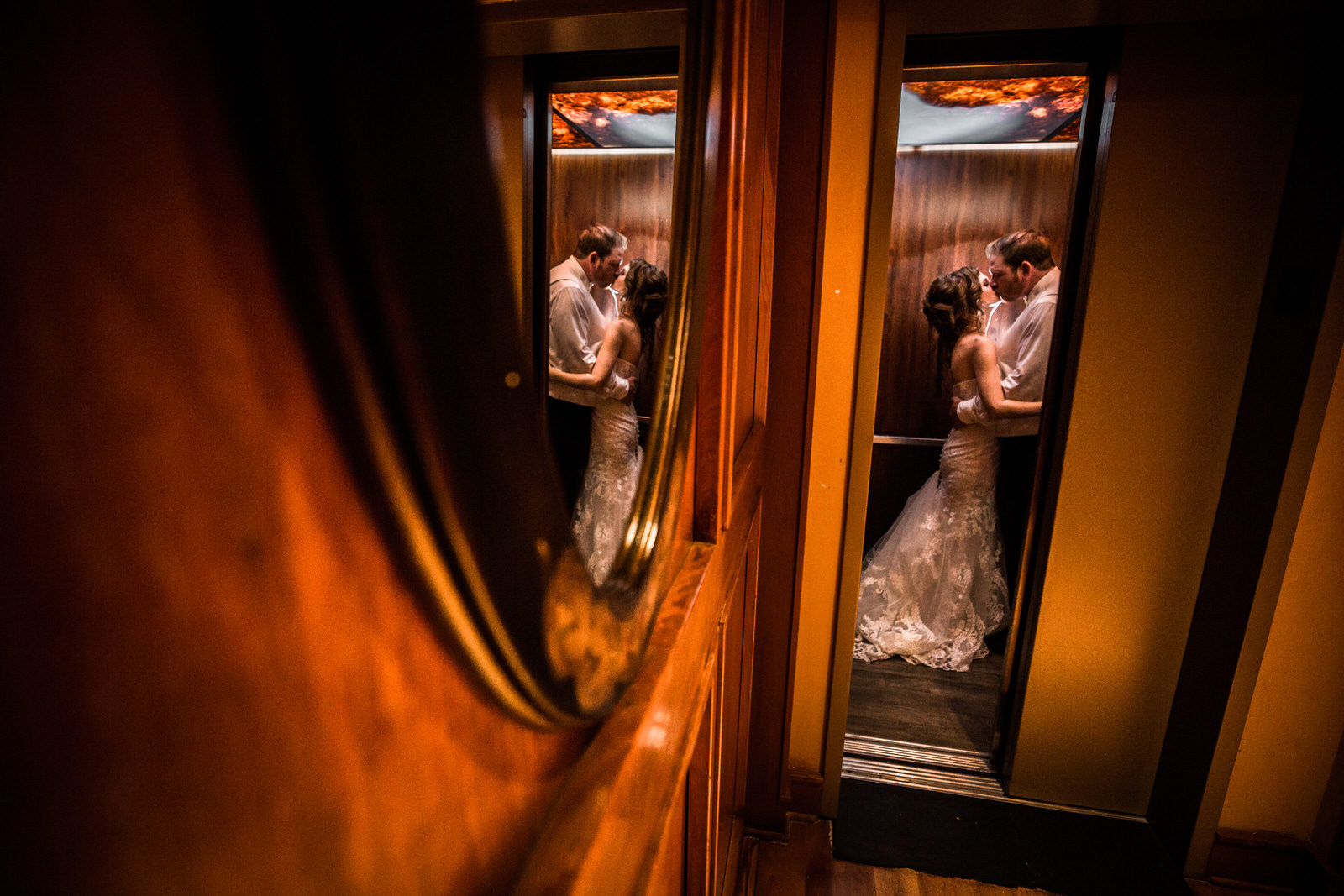 Muse Event Center Wedding romantic elevator capture