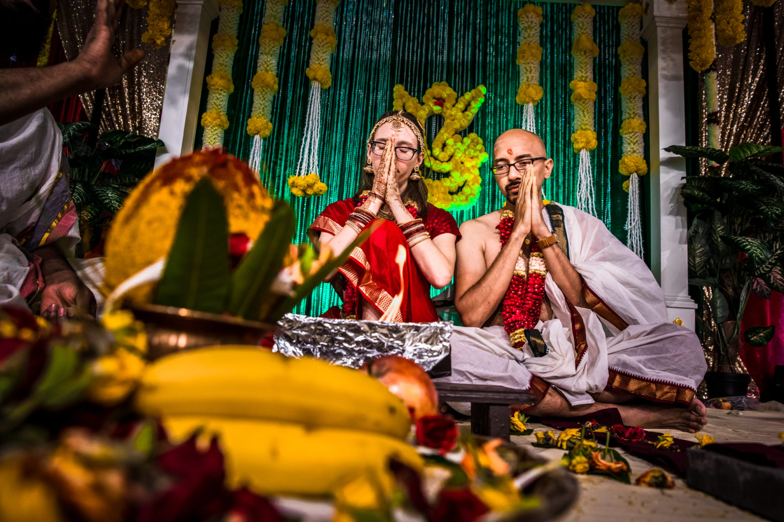 Bride and groom at ceremony Sri Venkateswara Temple Wedding