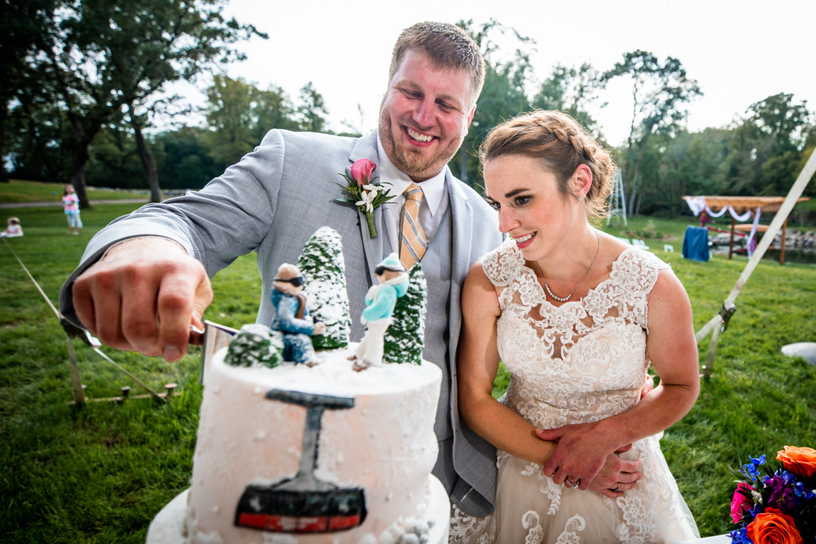 cake cut backyard wedding