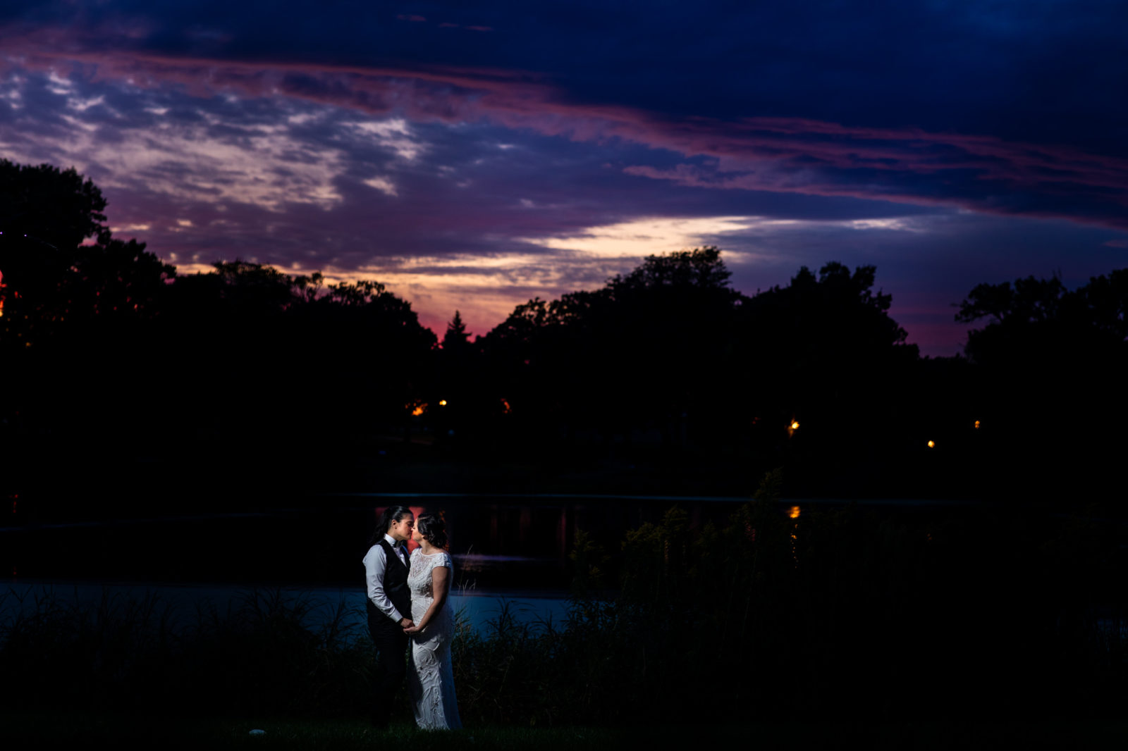 sunset Lakes and Legends wedding
