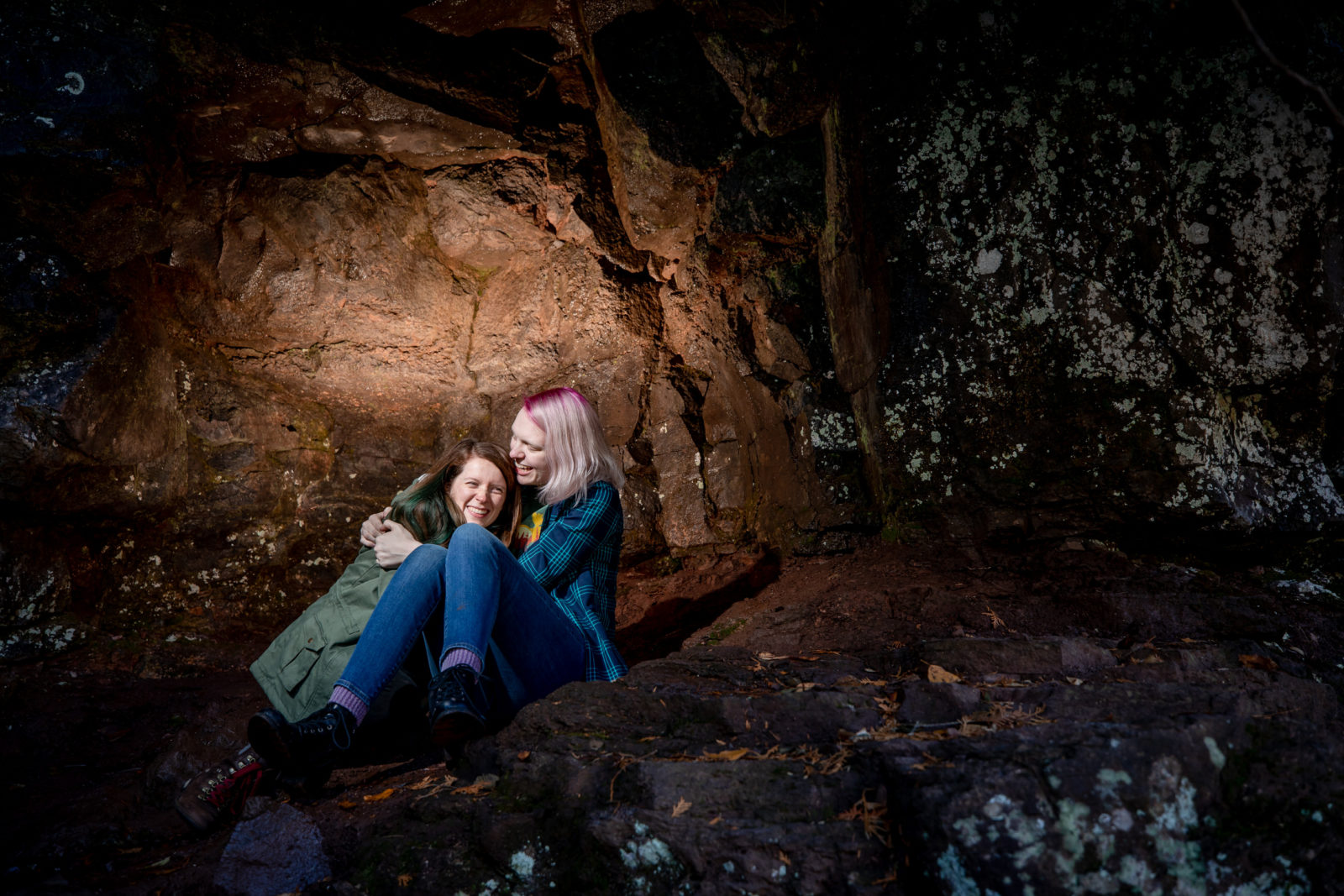 Cave cuddles Two Harbors Engagement Session