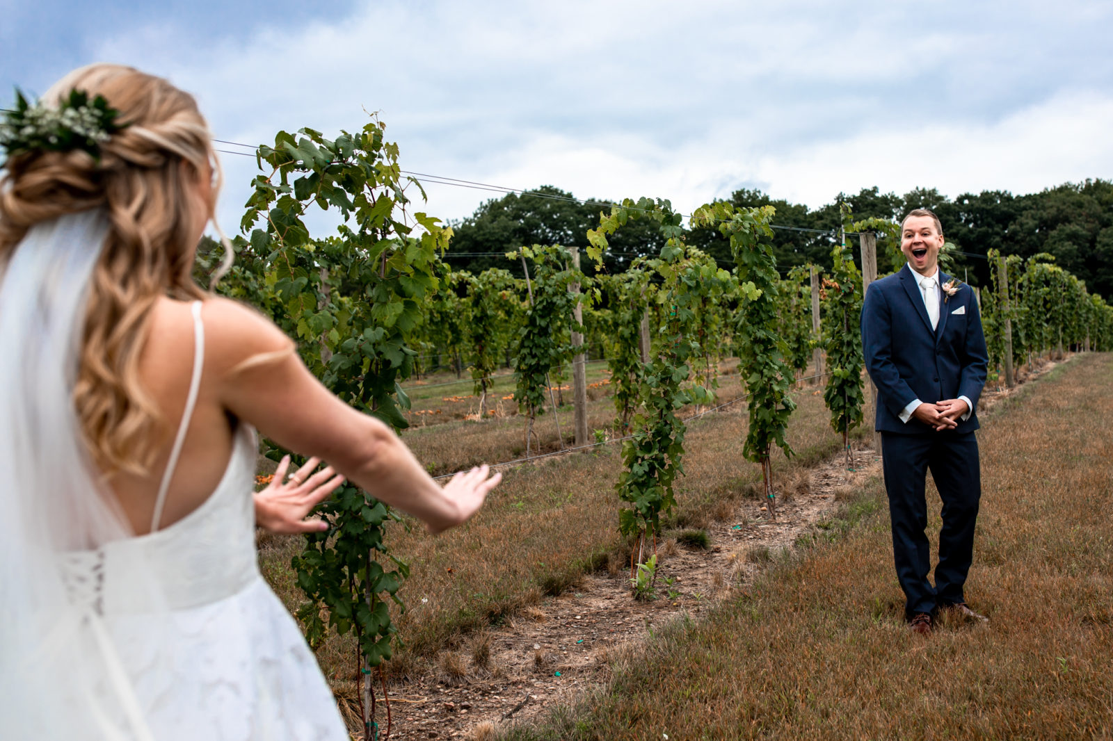 first look 7 Vines Vineyard Wedding
