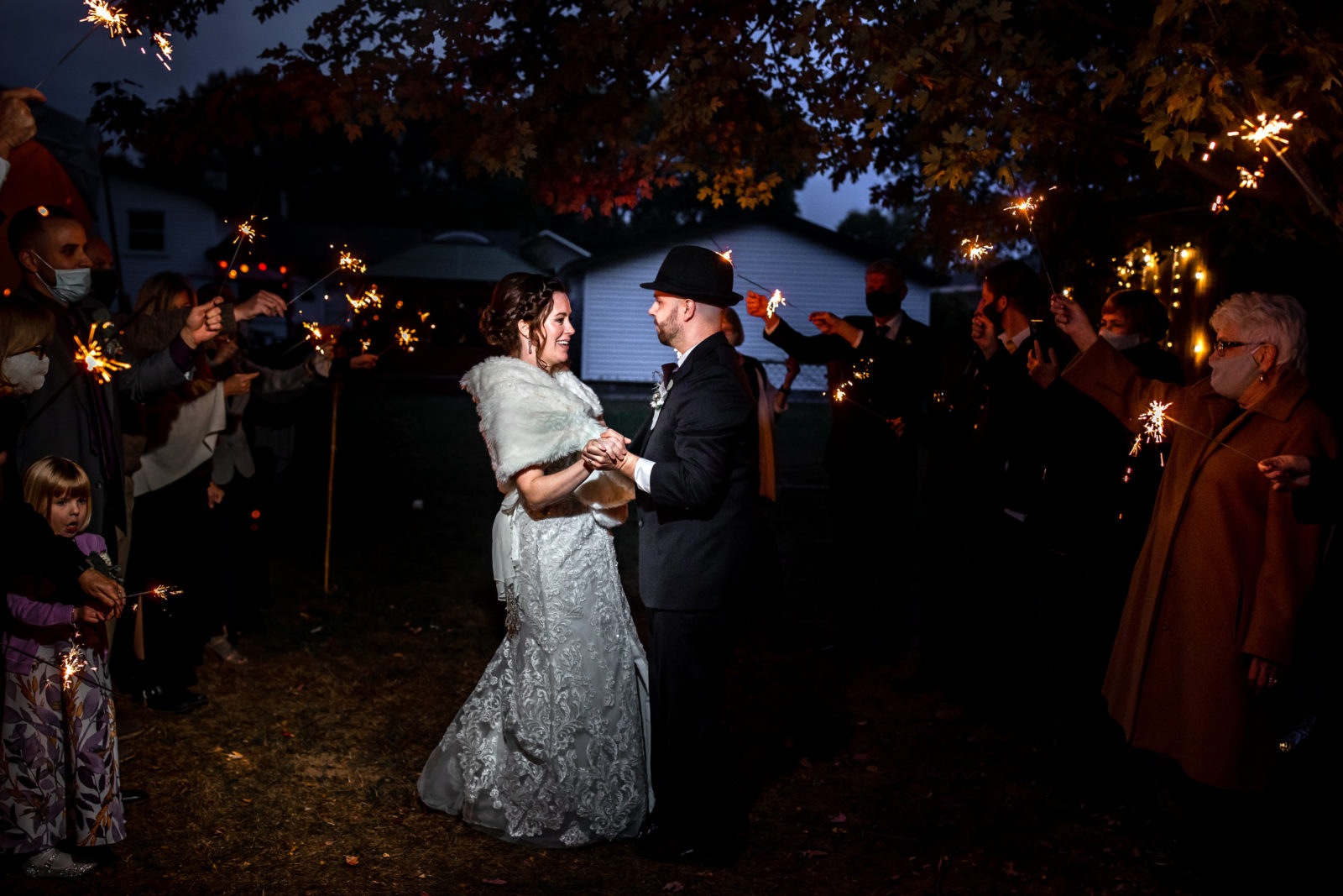 end of night sparklers backyard wedding